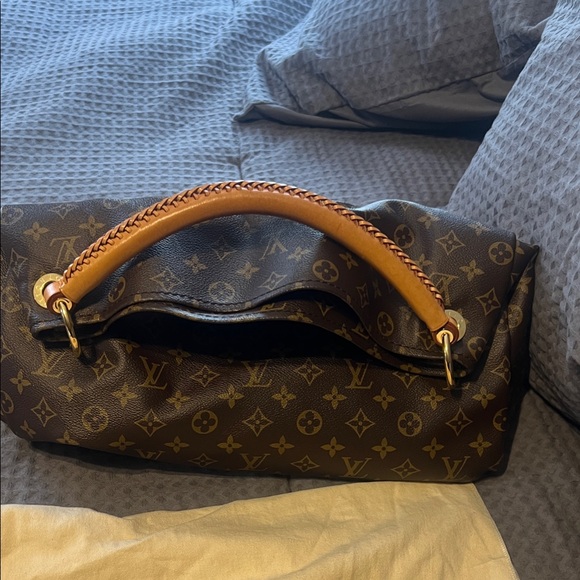 Louis Vuitton Dark Brown Monogram Bag with Braided Tan Handle - Picture 1 of 6